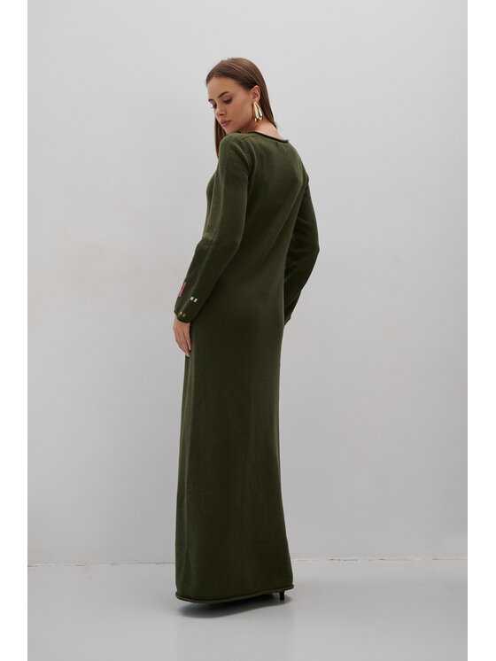 Fobya Fobya Sukienka dzianinowa F2056 Zielony Basic Fit