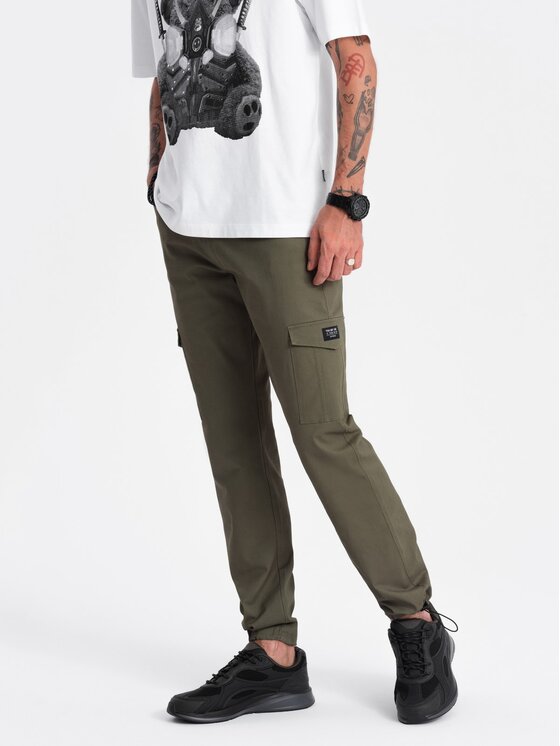 Ombre Ombre Spodnie materiałowe OM-PACG-0189 Zielony Regular Fit