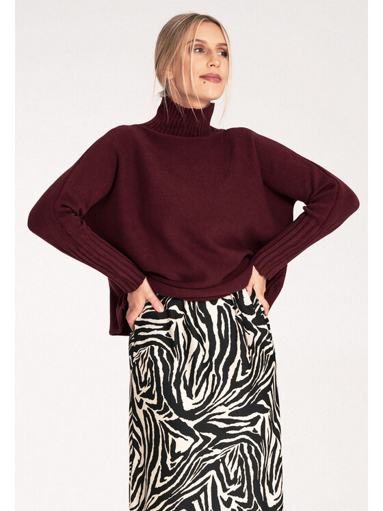 FIGL FIGL Sveter M1101 Bordová Loose Fit