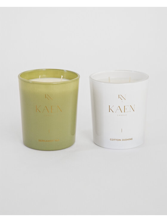 KAEN CANDLE KAEN CANDLE Świeca zapachowa Zestaw świec KAEN CANDLE | Bergamot Tea & Cotton Jasmine Zielony