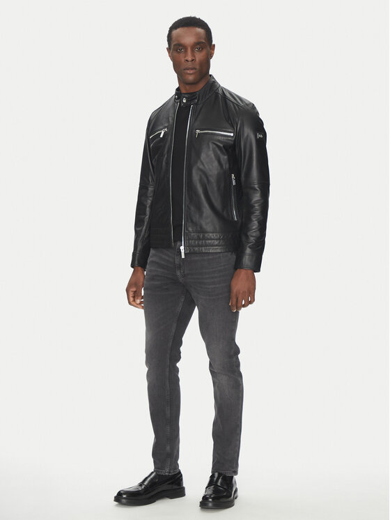 KARL LAGERFELD KARL LAGERFELD Kožená bunda 555083 551420 Černá Regular Fit