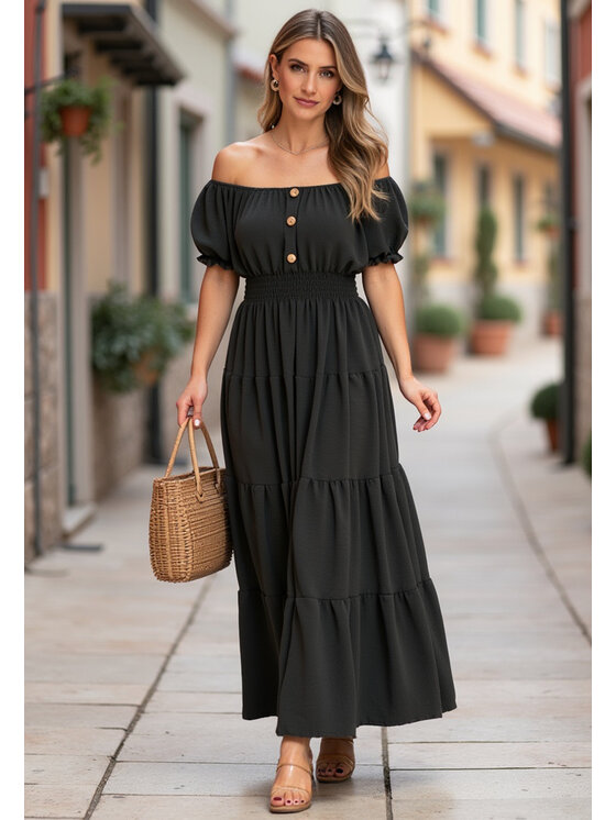 FIGL FIGL Vestito estivo M1170 Nero Flared Fit