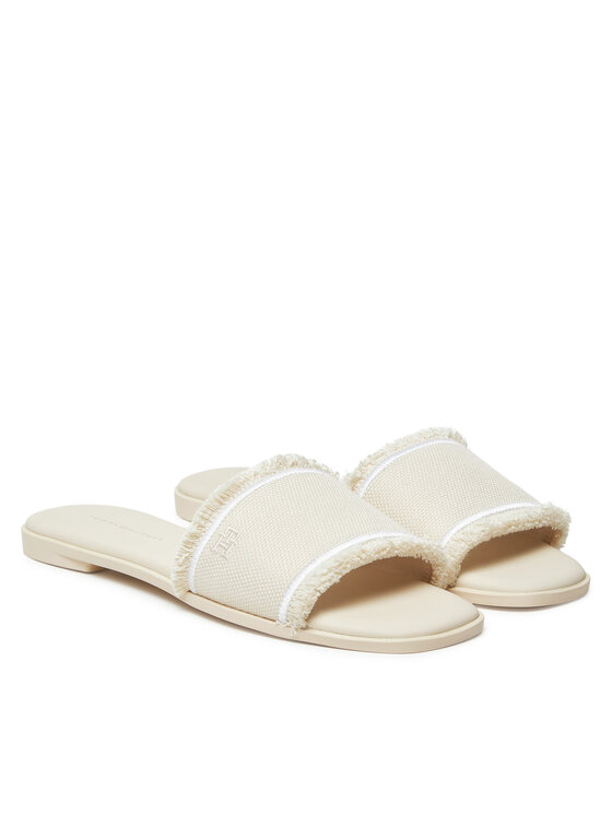 Tommy Hilfiger Tommy Hilfiger Klapki Fringe Canvas Flat Sandal FW0FW08908 Beżowy
