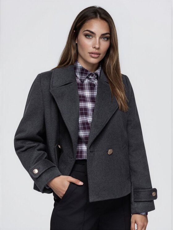 Ombre Ombre Płaszcz przejściowy OW-COLC-0121 Szary ciemny Oversize
