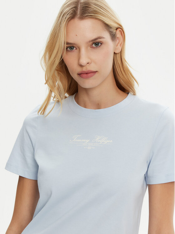 Tommy Hilfiger Tommy Hilfiger Tricou WW0WW45428 Albastru celest Regular Fit