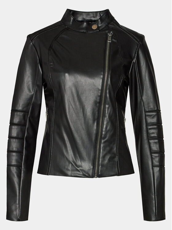 Guess Guess Kožená bunda Ls Harley W4RL20 K8S30 Čierna Regular Fit