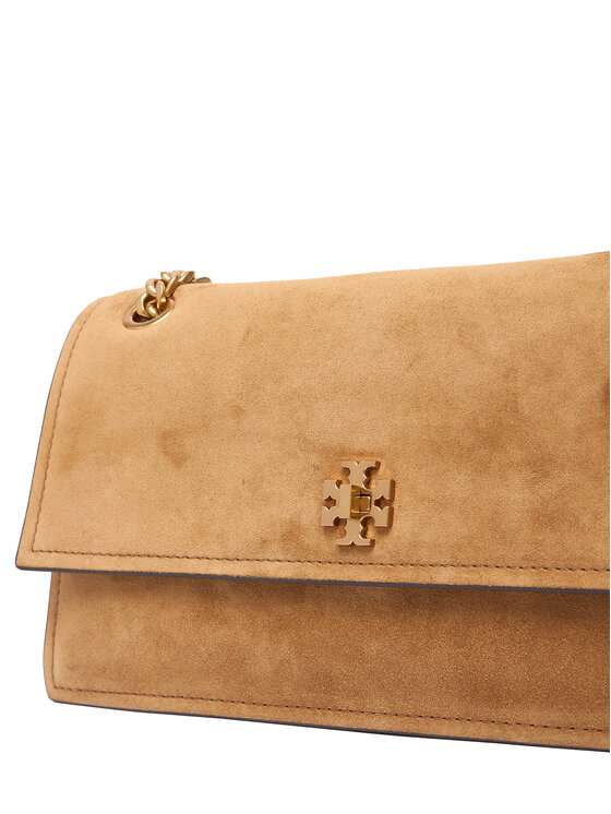 Tory Burch Tory Burch Дамска чанта Kira Turnlock Suede Shoulder Bag 178857 Кафяв