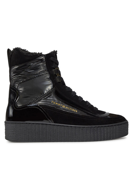 Tommy Hilfiger Tommy Hilfiger Botine Patent Laceup City Snow Boot FW0FW07841 Negru