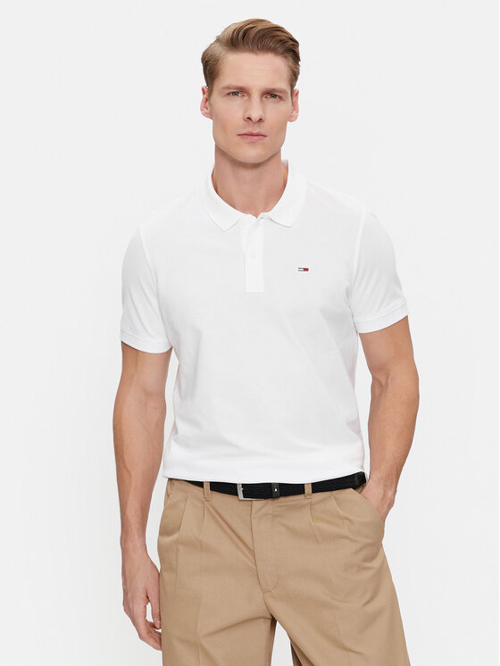 Tommy Jeans Tricou polo DM0DM18312 Alb Slim Fit