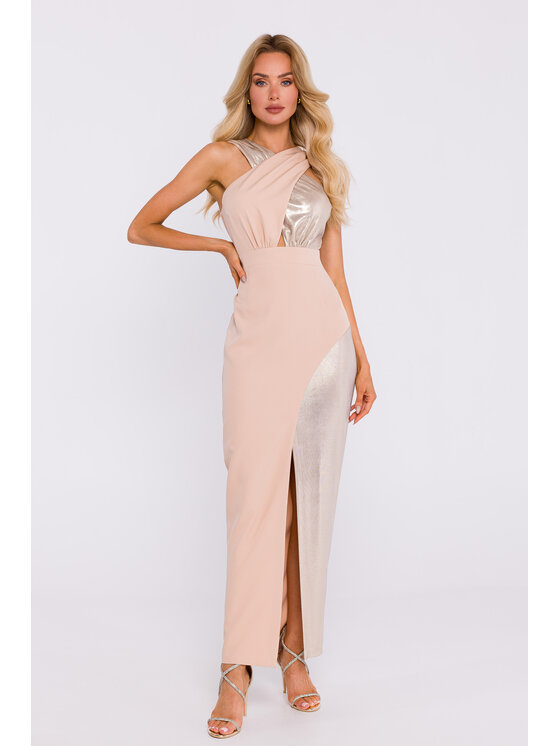 Made of Emotion Made of Emotion Večerní šaty M835 Béžová Sexy Straight Fit