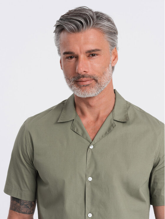 Ombre Ombre Košile OM-SHSS-0168 Khaki Regular Fit