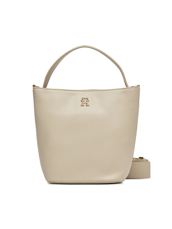 Geantă Tommy Hilfiger Th Essential Sc Bucket AW0AW15706 Écru