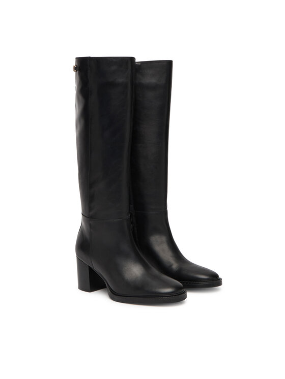 Tommy Hilfiger Tommy Hilfiger Zimske čizme Stacked Heel Leather Long Boot FW0FW08865 Crna