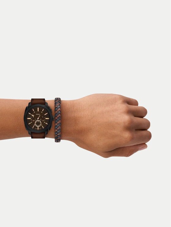 Fossil Fossil Súprava hodiniek a náramku Machine Chronograph FS6102SET Hnedá