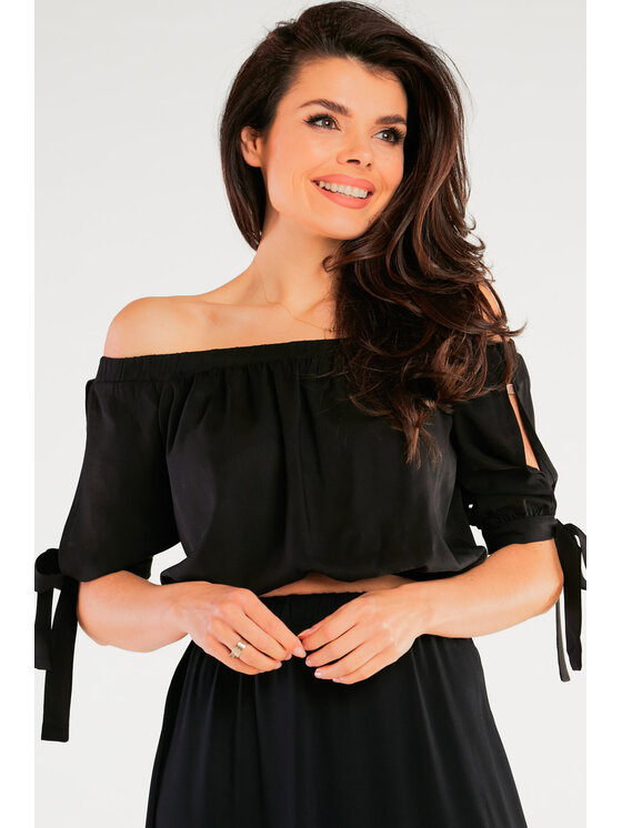 Awama Awama Bluzka A430 Czarny Basic Fit