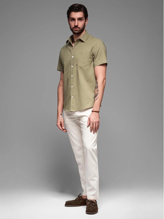 Ombre Ombre Koszula OM-SHSS-0167 Zielony Regular Fit