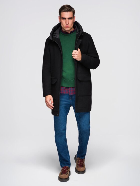 Ombre Ombre Płaszcz zimowy OM-COWC-0132 Czarny Regular Fit