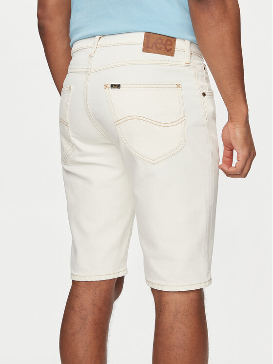 Lee Lee Szorty jeansowe 5 Pocket 112349236 Écru Regular Fit