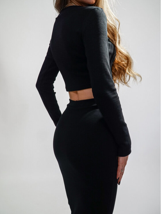 LilaLou LilaLou Komplet top i spódnica Komplet Pati Czarny Slim Fit