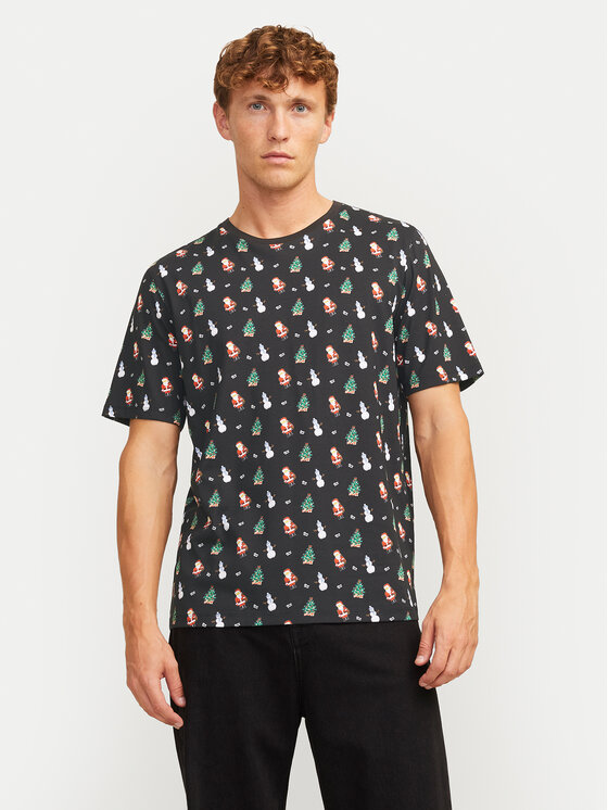 Jack&Jones T-shirt Xmas Merry 12265399 Crna Standard Fit