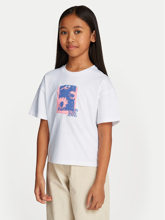 Calvin Klein Jeans T-shirt Flower IG0IG02626 Bianco Regular Fit, taglia : 16Y