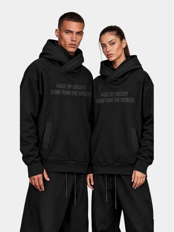 MADE BY SOCIETY MADE BY SOCIETY Kurtka anorak Slim Fit Shadow Fold - H18002 Czarny Basic Fit