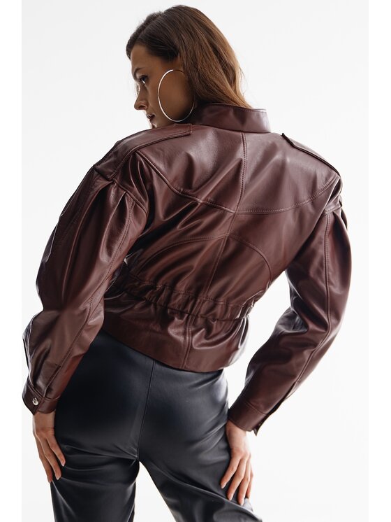 Mimika Mimika Kurtka skórzana Kattalin bomber bordeaux Bordowy Overshirt Fit