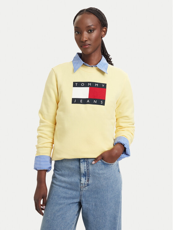 Tommy Jeans Bluza Flag DW0DW22564 Żółty jasny Regular Fit
