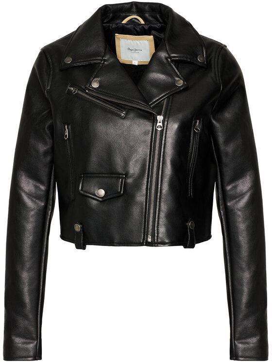 Pepe Jeans Pepe Jeans Kurtka z imitacji skóry Gwen PL401834 Czarny Regular Fit