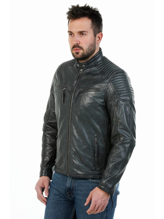 David Ryan David Ryan Kurtka skórzana RON Niebieski Slim Fit