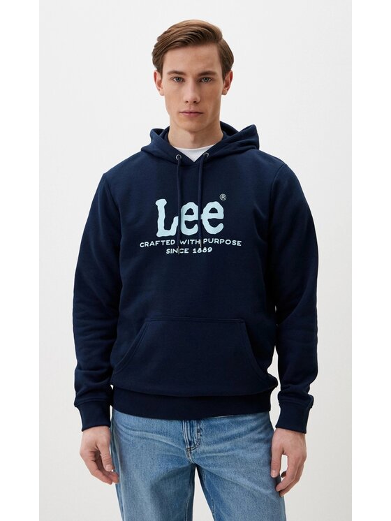 Lee Lee Bluza Logo Hoodie Niebieski Hoodie Fit