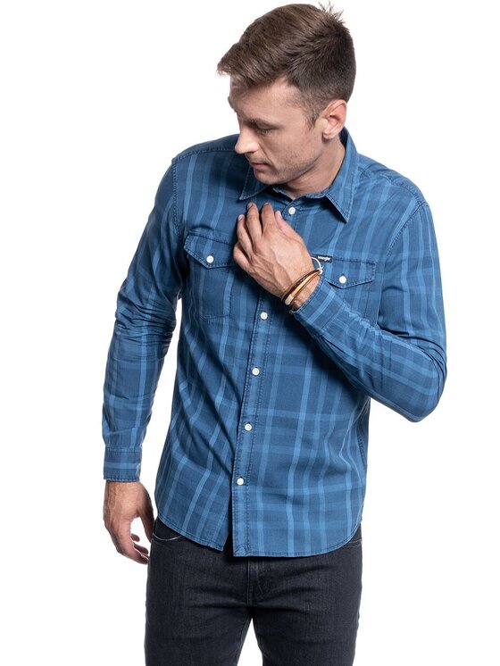 Wrangler Wrangler Camicia LS 2KT FLAP SHIRT Blu Regular Fit