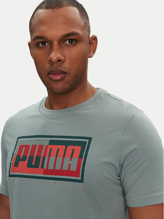 Puma Puma Tričko Graphics Box 684827 Zelená Regular Fit