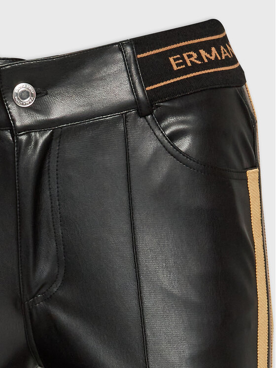 Ermanno Firenze Ermanno Firenze Pantaloni din imitație de piele P008ES2 Negru Slim Fit