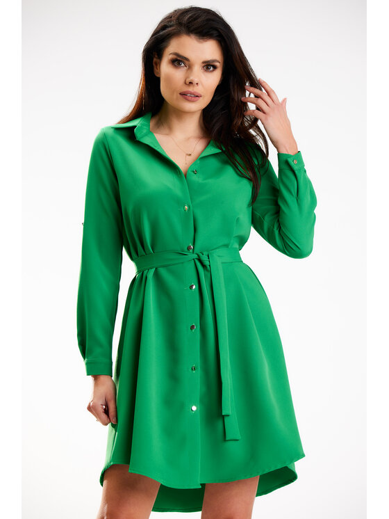 Awama Awama Sukienka letnia A568 Zielony Basic Fit