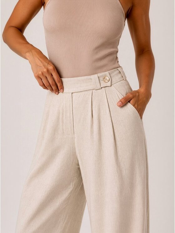 Hottie Hot Hottie Hot Spodnie materiałowe PAY lniane Beżowy Oversize
