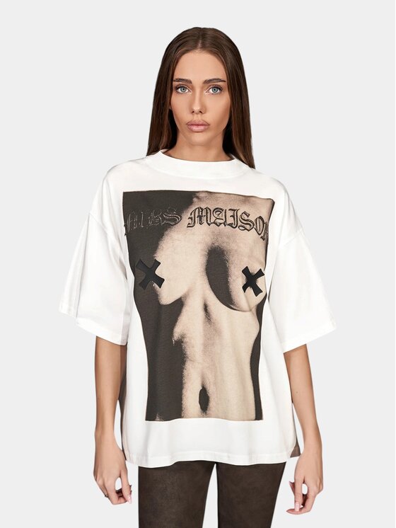 MADE BY SOCIETY MADE BY SOCIETY T-Shirt Nude Code - T28029 Biały Basic Fit