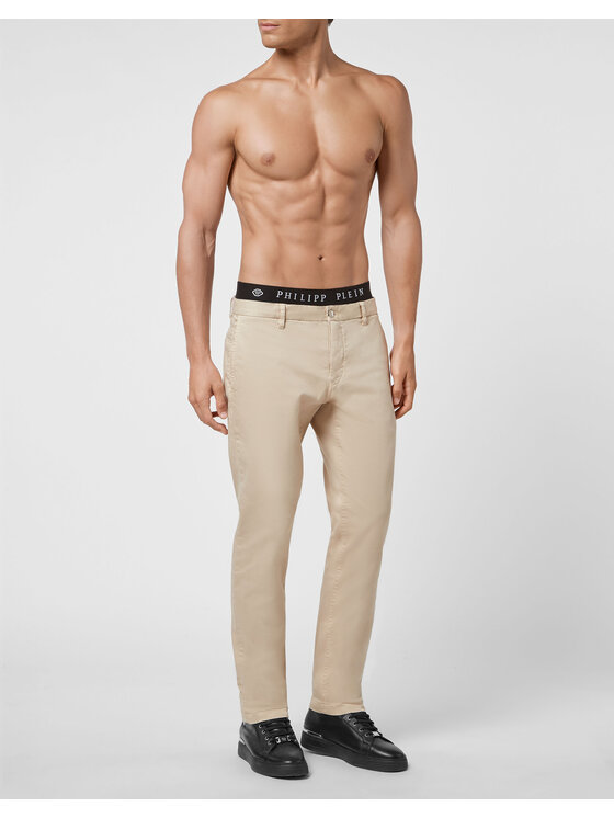 PHILIPP PLEIN PHILIPP PLEIN Bavlnené nohavice 4133 Béžová Regular Fit