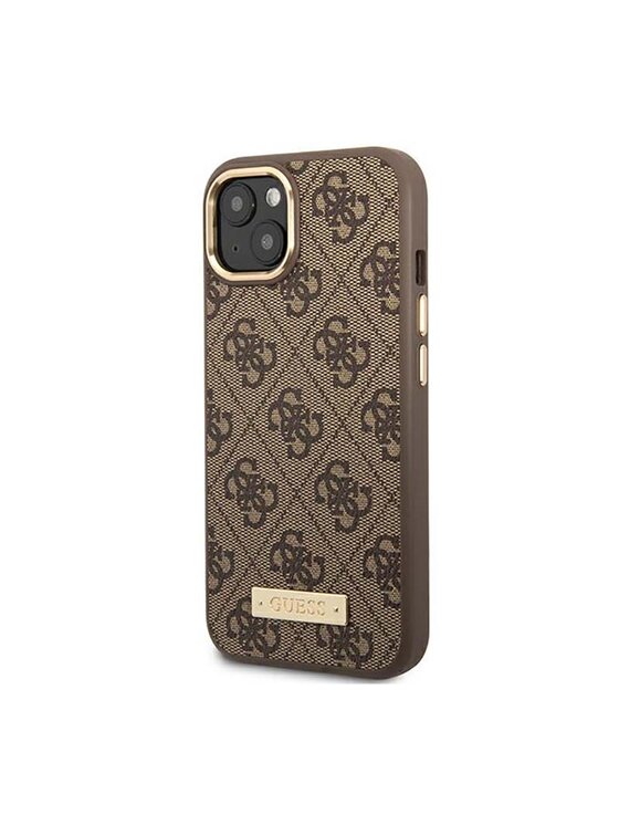Guess Guess Etui na telefon 4G Logo Plate MagSafe Brązowy