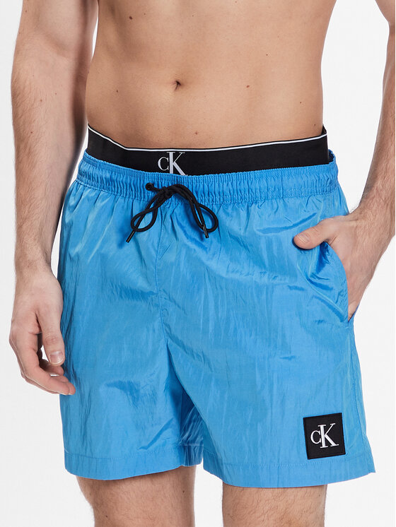 Calvin Klein Swimwear Kopalne hlače Medium Double Wb KM0KM00846 Modra Regular Fit