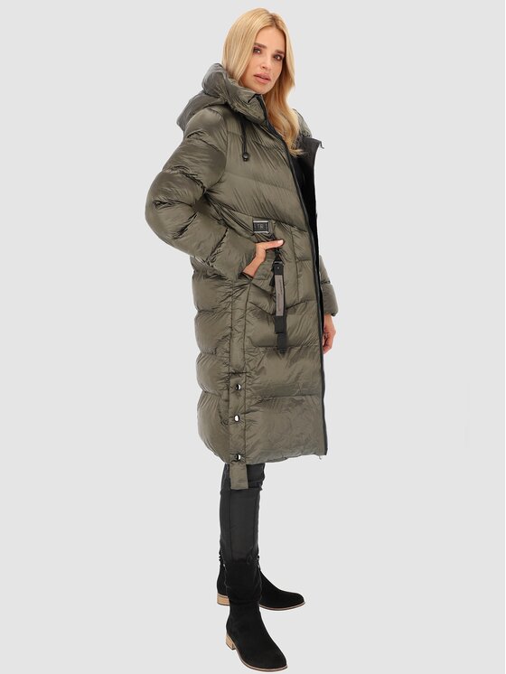 Perso Perso Zimní bunda z połyskującej tkaniny Khaki Regular Fit