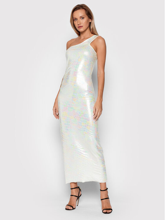 ROTATE ROTATE Коктейлна рокля Linda Dress RT538 Бял Slim Fit