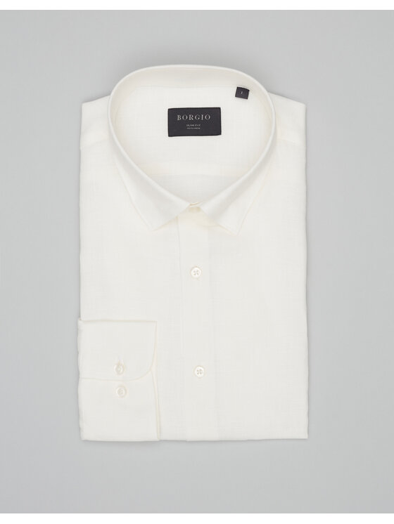Borgio Borgio Koszula linosa 00667 Biały Slim Fit