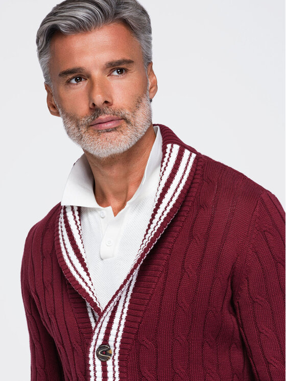 Ombre Ombre Kardigan OM-SWCD-0196 Bordowy Regular Fit