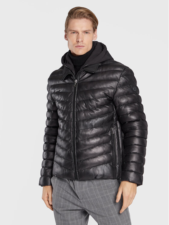 Bugatti Bugatti Odinė striukė 222 047 Juoda Regular Fit