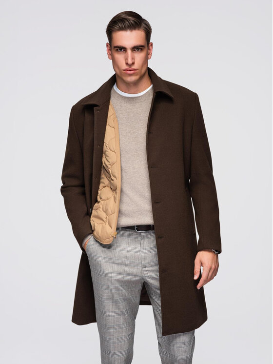 Ombre Ombre Płaszcz OM-COWC-0135 Brązowy Regular Fit