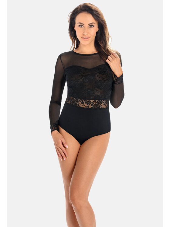Teyli Teyli Body z siateczki i koronki Melanie Czarny Regular Fit