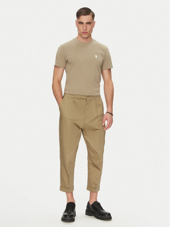 AMI Paris AMI Paris Kalhoty z materiálu HTR121.CO0103 Khaki Oversize