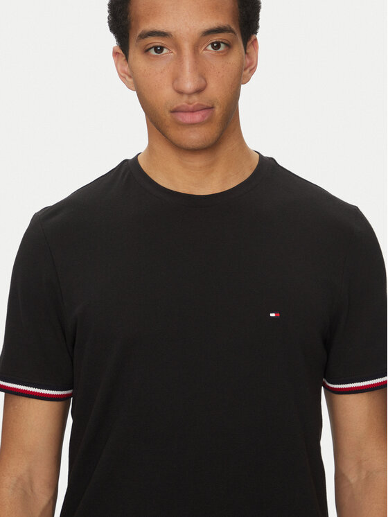 Tommy Hilfiger Tommy Hilfiger Tricou Global Stripe MW0MW38630 Negru Regular Fit