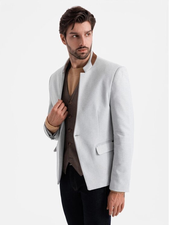 Ombre Ombre Marynarka OM-BLZB-0131 Szary Regular Fit